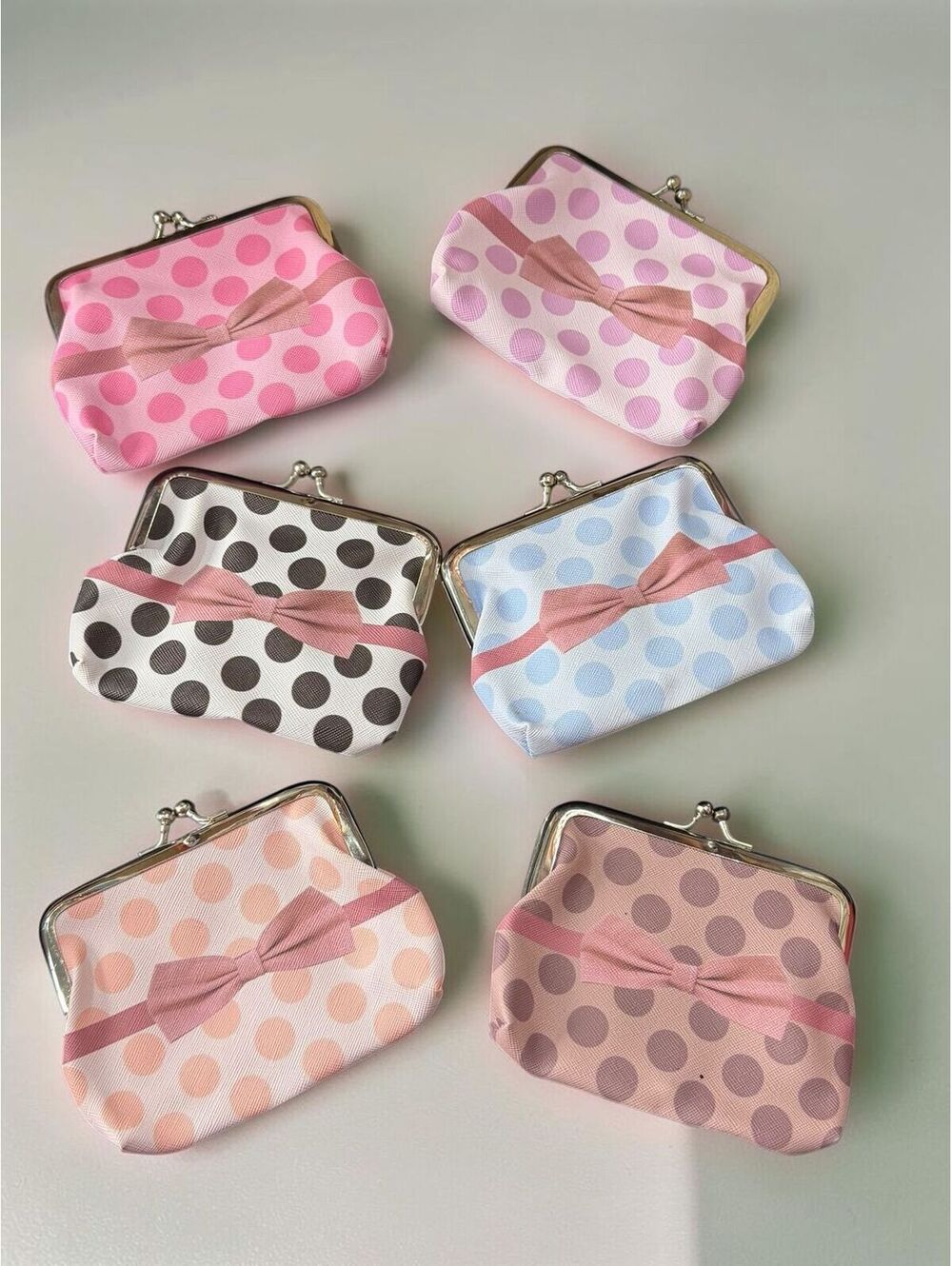 Polka Dot Bow Kiss Lock Mini Coin Purse Retro Coquette Choose Color